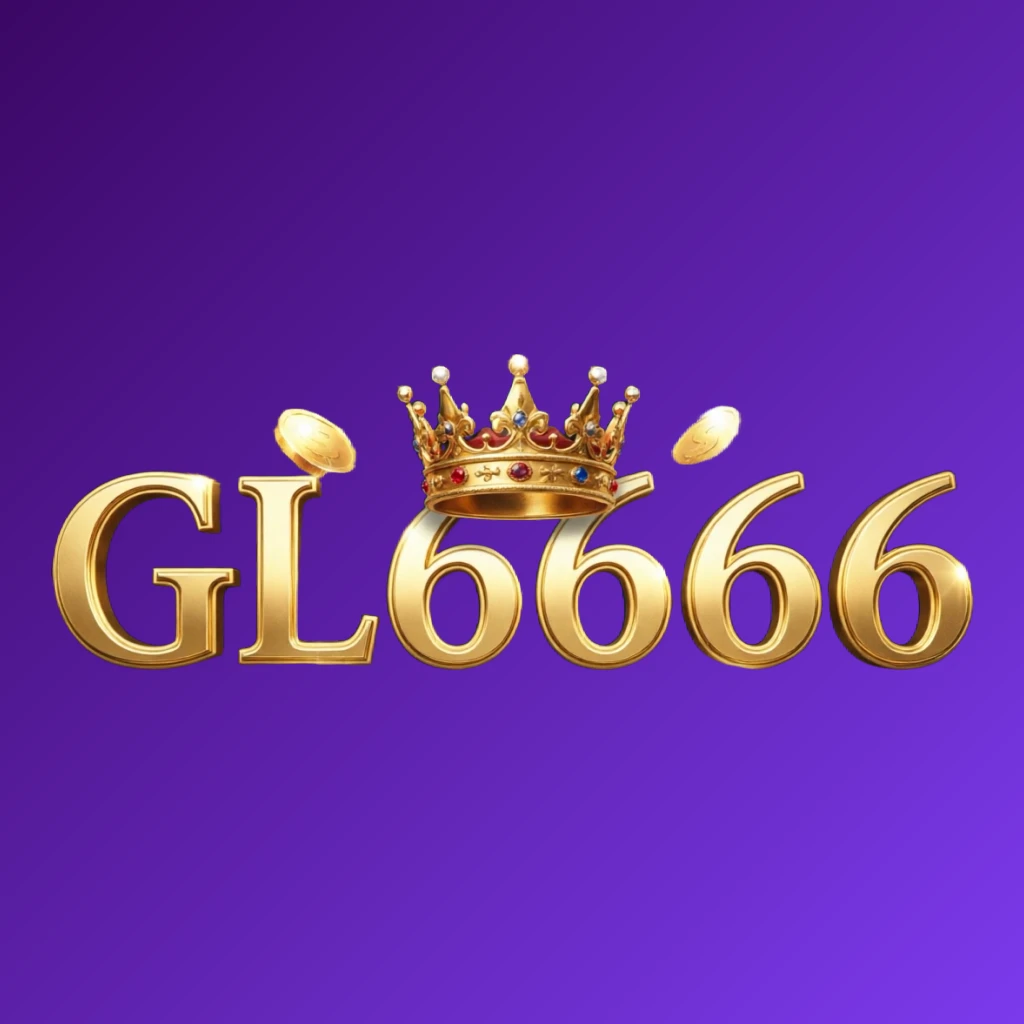GL6666 casino-style logo featuring golden letters with a crown element and sparkling coins, creating a luxury gaming atmosphere in a wide horizontal rectangular wordmark suitable for website headers